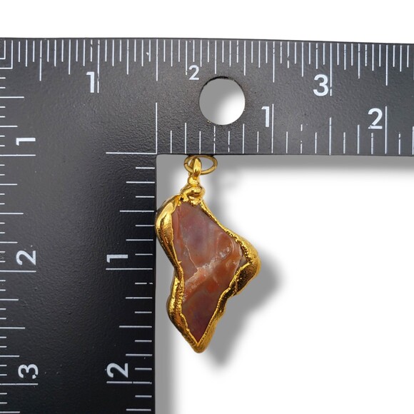Vintage Gold Plated Natural Stone Pendant Irregular Shaped Brown Orange Marbled - Picture 7 of 7